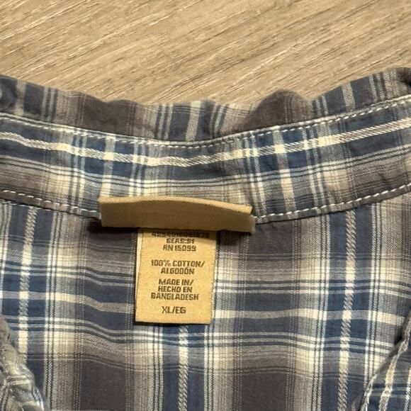 Roebuck & Co Mens XL Blue Gray Plaid Western Pearl Snap Shirt 100% Cotton - Picture 2 of 11